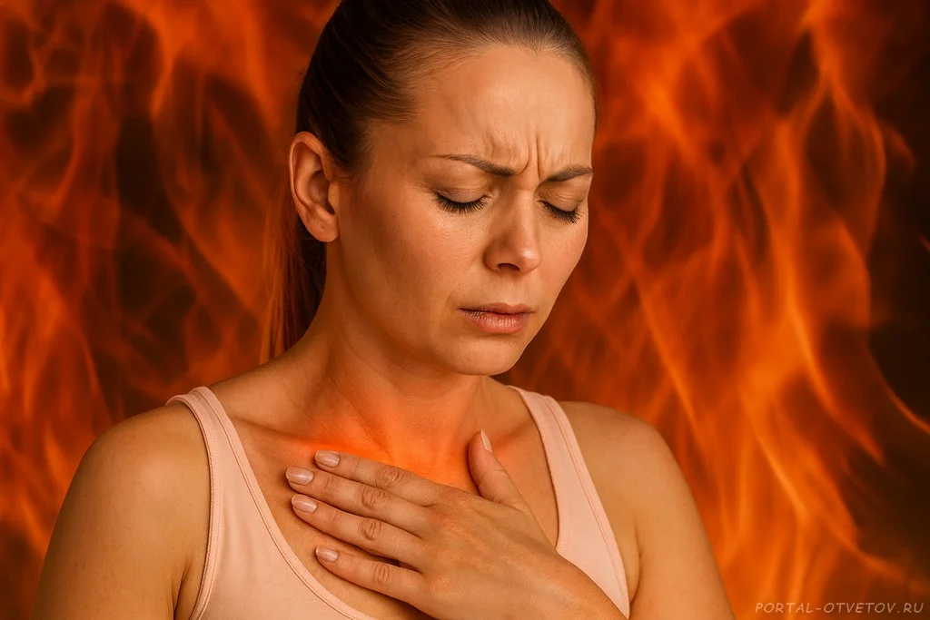 Женщина, испытывающая изжогу